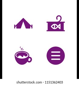 cafe icon. 4 cafe set with food and restaurant, menu, tea and tent vector icons for web and mobile app