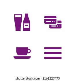 cafe icon. 4 cafe set with tea, credit cards, pub and menu vector icons for web and mobile app