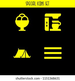 cafe icon. 4 cafe set with tent, dessert, food and restaurant and menu vector icons for web and mobile app