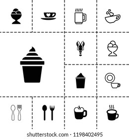 Cafe icon. collection of 13 cafe filled and outline icons such as fork and spoon, ice cream in can, ice cream ball, cup, dish. editable cafe icons for web and mobile.