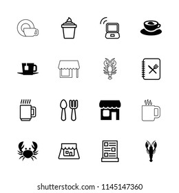 Cafe icon. collection of 16 cafe filled and outline icons such as crab, cup with heart, shop, tea, fork and spoon, ice cream in can. editable cafe icons for web and mobile.