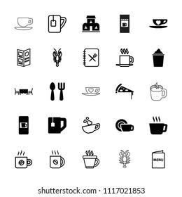 Cafe icon. collection of 25 cafe filled and outline icons such as vending machine, fork and spoon, tea, tea cup, cup with heart. editable cafe icons for web and mobile.