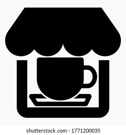 Cafe Icon. Cup of tea and a shop. Resting-place. Illustration of a restaurant. Coffee House. Vector icon.