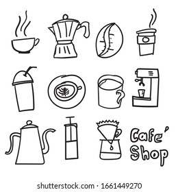 cafe icon doodle style by hand draw 