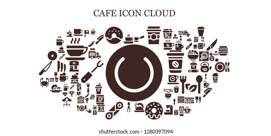  cafe icon set. 93 filled cafe icons. Simple modern icons about  - Plate, Coffee, Coffee cup, Donut, Teapot, Fork, Cannoli, Crab, Mixer, Knife, Ice cream van, Knives, Cup, Cutlery
