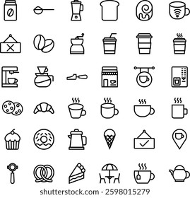 Cafe Icon Set Black Outline