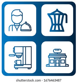 cafe icon set. Collection of Waiter, Coffee maker, Bakery icons