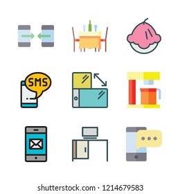 cafe icon set. vector set about table, coffee maker, desk and muffin icons set.
