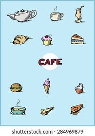 Cafe icon set. Vector illustration.