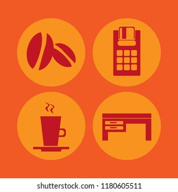 cafe icon. cafe vector icons set latte cup, desk, coffee beans and pos terminal