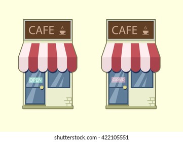 Cafe icon vector. Cafe open closed. Vector cafe. Cafe sign. Open cafe. Closed Cafe. Retro cafe. Stock illustration