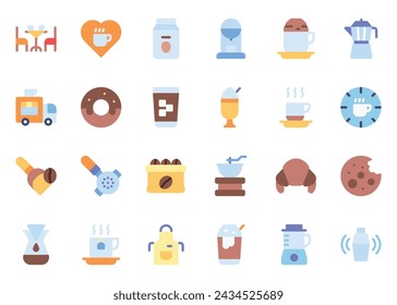 Cafe icon vector set. Cafe icon set. Cafe flat color icon collection