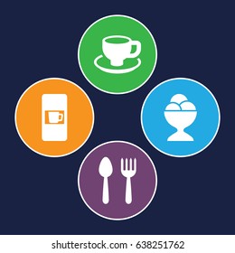 Cafe icons set. set of 4 cafe filled icons such as spoon and fork, vending machine, ice cream ball