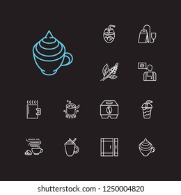 Cafe icons set. Coffee beans and cafe icons with smoothie, thAI tea and sugar sachet. Set of takeaway for web app logo UI design.