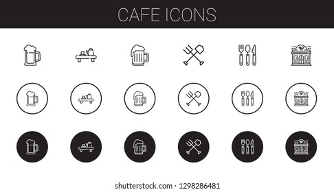 cafe icons set. Collection of cafe with beer, tea, fork, cutlery, restaurant. Editable and scalable cafe icons.