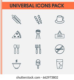 Cafe Icons Set. Collection Of Board, Fork Knife, Coffee Cup And Other Elements. Also Includes Symbols Such As Steam, Ice, Pepperoni.