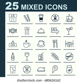 Cafe Icons Set. Collection Of Board, Lemon Juice, Lemonade And Other Elements. Also Includes Symbols Such As Wheat, Mocha, Coffee.