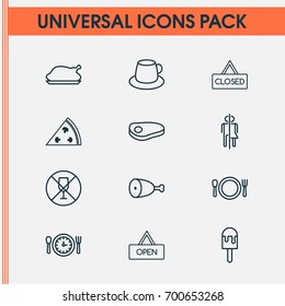 Cafe Icons Set. Collection Of Board, Chicken Fry, Cutlery And Other Elements. Also Includes Symbols Such As Restroom, Hanging, Toilet.