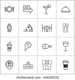 Cafe Icons Set. Collection Of Closed Placard, Dining Room, Cutlery And Other Elements. Also Includes Symbols Such As Martini, Booking, Wc.