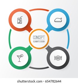 Cafe Icons Set. Collection Of Cocktail, Fresh Dining, Chicken Fry And Other Elements. Also Includes Symbols Such As Dining, New, Martini.