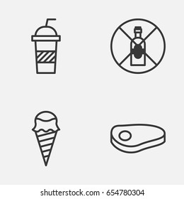Cafe Icons Set. Collection Of Dessert, No Drinking, Steak And Other Elements. Also Includes Symbols Such As No, Cream, Alcohol.