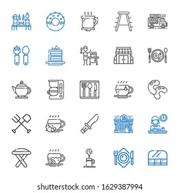 cafe icons set. Collection of cafe with food and restaurant, plate, coffee, stool, breakfast, pub, knife, fork, beans, tea, cutlery, coffee maker. Editable and scalable cafe icons.