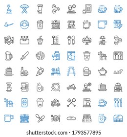 cafe icons set. Collection of cafe with food and restaurant, drink, stores, baguettes, breakfast, spoon, pub, mug, cutlery, tea, coffee maker. Editable and scalable cafe icons.