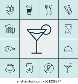 Cafe Icons Set. Collection Of Food Mapping, Coffee Cup, Cocktail And Other Elements. Also Includes Symbols Such As Juice, Beer, Espresso.
