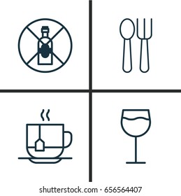 Cafe Icons Set. Collection Of Hot Drink, Cutlery, No Drinking And Other Elements. Also Includes Symbols Such As Tea, Alcohol, Wine.
