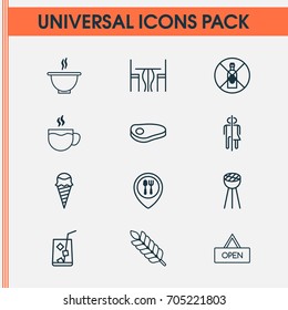 Cafe Icons Set. Collection Of Lemon Juice, Bowl, Tea And Other Elements. Also Includes Symbols Such As Cup, Coffee, No.
