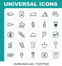 Cafe Icons Set. Collection Of Lemon Juice, Bowl, Alcohol Forbid And Other Elements. Also Includes Symbols Such As Poultry, Hot, Restaurant.