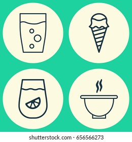 Cafe Icons Set. Collection Of Lemonade, Soda Drink, Dessert And Other Elements. Also Includes Symbols Such As Steam, Soup, Juice.