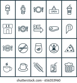 Cafe Icons Set. Collection Of Meal Hour, No Drinking, Ale And Other Elements. Also Includes Symbols Such As Cutlery, Lolly, Prohibited.