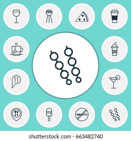 Cafe Icons Set. Collection Of Pepperoni, Soda, Wineglass And Other Elements. Also Includes Symbols Such As Drink, Lolly, Glassware.