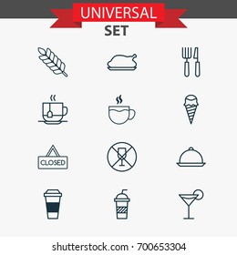 Cafe Icons Set. Collection Of Platter, Silverware, Chicken Fry And Other Elements. Also Includes Symbols Such As Cream, Martini, Restaurant.