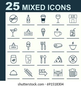 Cafe Icons Set. Collection Of Silverware, Beverage, Board And Other Elements. Also Includes Symbols Such As Lolly, Placard, Espresso.