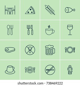 Cafe Icons Set. Collection Of Silverware, Fresh Dining, Fried Poultry And Other Elements. Also Includes Symbols Such As Restroom, Plate, New.