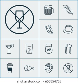 Cafe Icons Set. Collection Of Soda Drink, Cocktail, Fried Poultry And Other Elements. Also Includes Symbols Such As Steak, No, Plant.