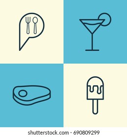 Cafe Icons Set. Collection Of Sorbet, Steak, Check In And Other Elements. Also Includes Symbols Such As Booking, Drink, Lolly.