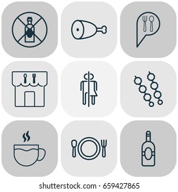 Cafe Icons Set. Collection Of Stick Batbecue, Restroom, Restaurant And Other Elements. Also Includes Symbols Such As Toilet, Restroom, Fried.