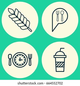 Cafe Icons Set. Collection Of Wheat, Check In, Meal Hour And Other Elements. Also Includes Symbols Such As Plant, Wheat, Restaurant.