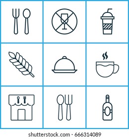 Cafe Icons Set. Collection Of Wheat, Restaurant, Soda And Other Elements. Also Includes Symbols Such As Hooch, Cutlery, Beverage.