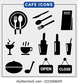 Cafe Icons Set Isolated on white Background. Vector Symbol Illustration Suitable For Cafe, restaurant, Shop, Cafetaria