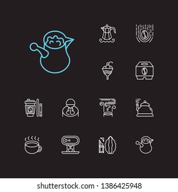 Cafe icons set. Paper cup and cafe icons with turkish coffee pot, cocktail and cacao. Set of fresh for web app logo UI design.