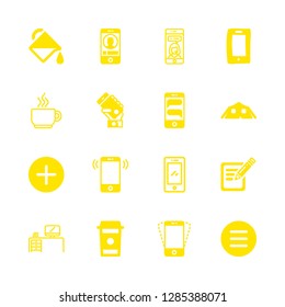 cafe icons set with smartphone, plus and desk vector set