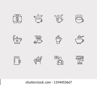 Cafe icons set. Tea cup and cafe icons with take away, mug and french press. Set of barista for web app logo UI design.