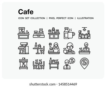 Cafe Icons Set. UI Pixel Perfect Well-crafted Vector Thin Line Icons. The illustrations are a vector.