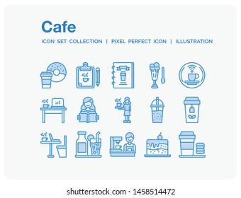 Cafe Icons Set. UI Pixel Perfect Well-crafted Vector Thin Line Icons. The illustrations are a vector.