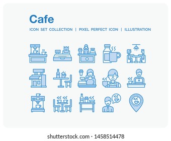 Cafe Icons Set. UI Pixel Perfect Well-crafted Vector Thin Line Icons. The illustrations are a vector.