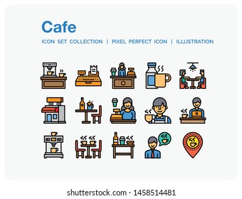 Cafe Icons Set. UI Pixel Perfect Well-crafted Vector Thin Line Icons. The illustrations are a vector.